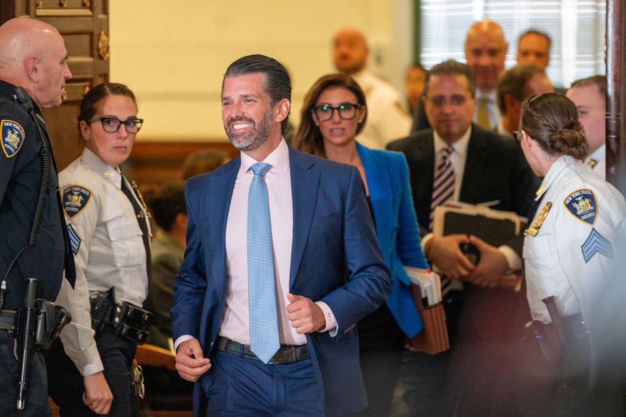 Donald Trump Jr. steps out for a break at former President Donald Trump's civil fraud trial on November 2, in New York City.