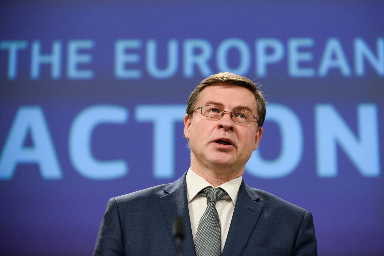 European Commission Vice-President Valdis Dombrovskis speaks during a news conference in Brussels, on March 4. 