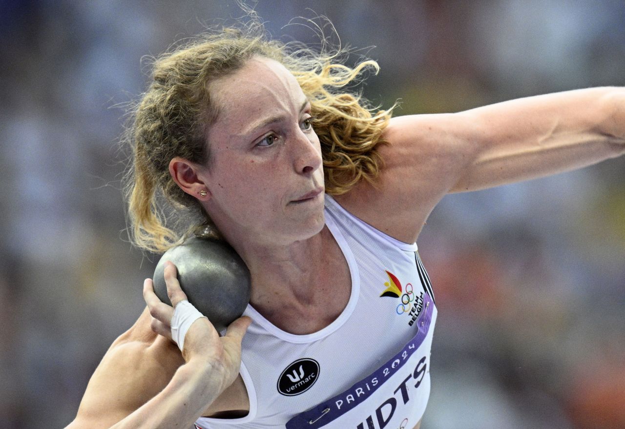 Noor Vidts of Belgium in action during the shot put event of the women's heptathlon on Thursday.