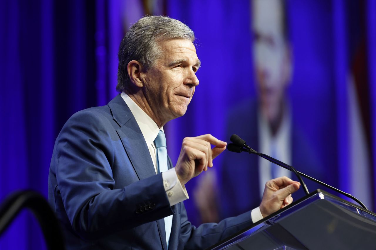 North Carolina Gov. Roy Cooper speaks at the North Carolina Democratic Unity Dinner fundraiser in Raleigh, North Carolina, on July 20. 