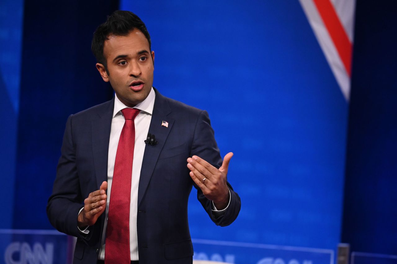 Republican presidential candidate Vivek Ramaswamy participates in a CNN Republican Town Hall moderated by CNN’s Abby Phillip at Grand View University in Des Moines, Iowa, on Wednesday, December 13.