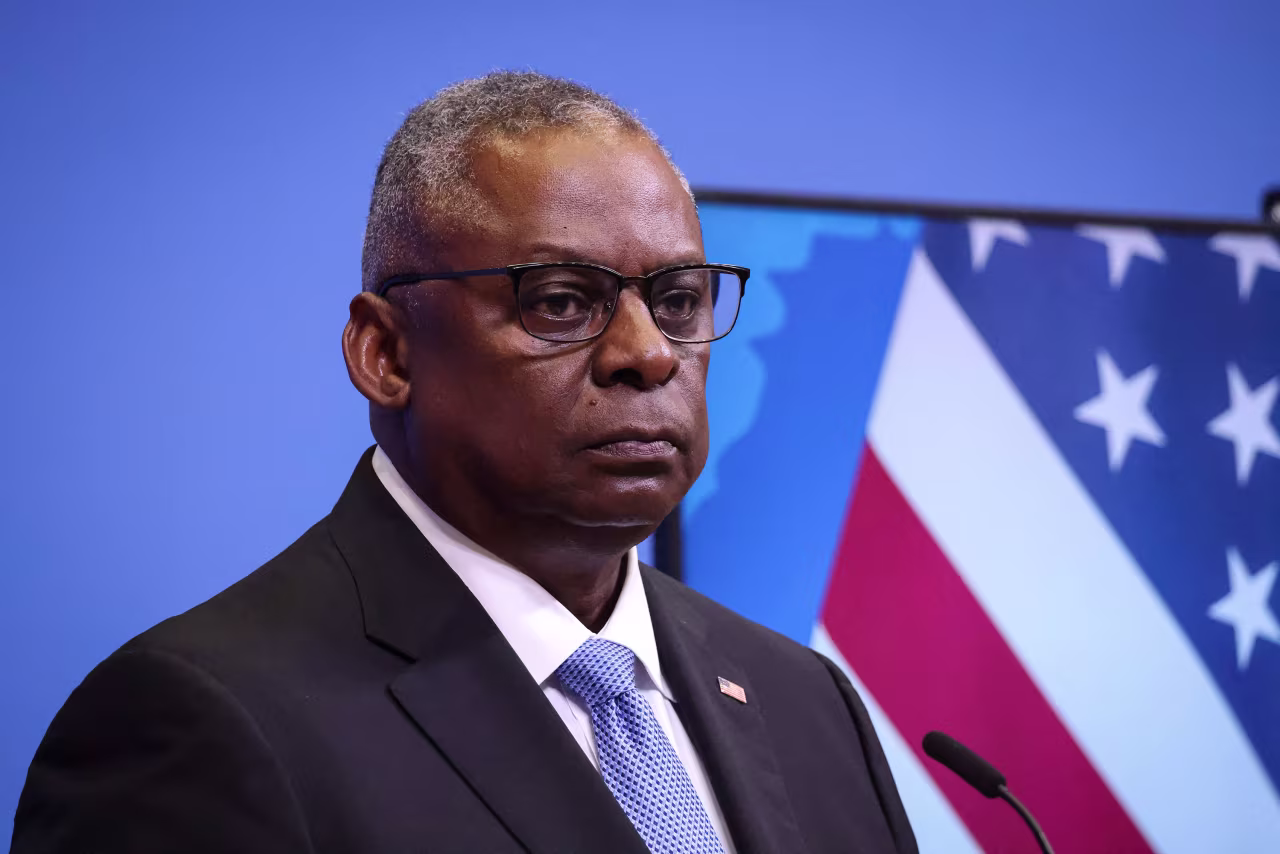 US Defense Secretary Lloyd Austin gives a press conference in Brussels, Belgium, on October 12. 