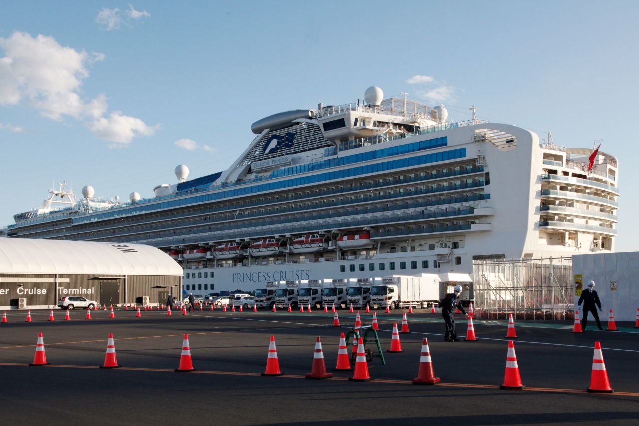 The quarantined Diamond Princess cruise ship is anchored in Yokohama, Japan, on Tuesday.