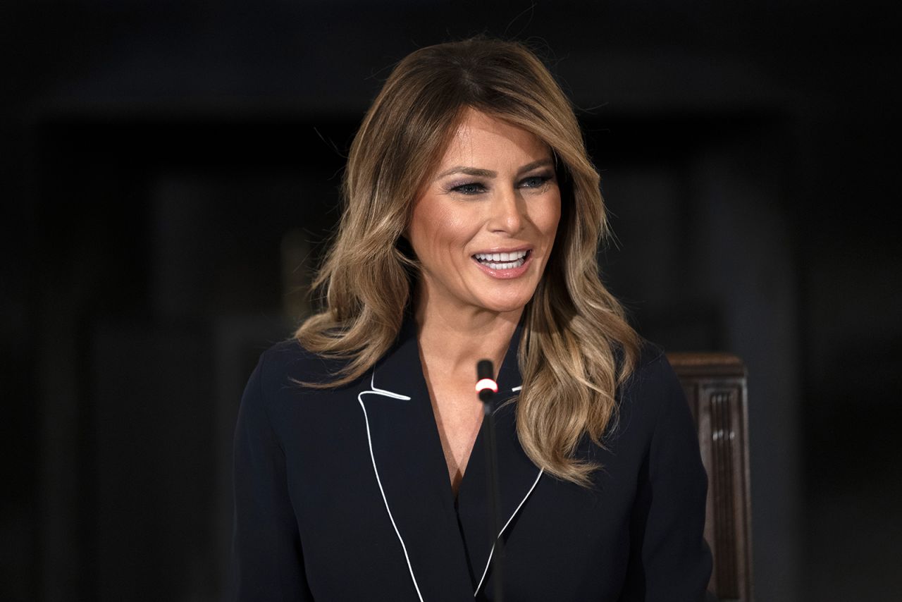 First lady Melania Trump speaks during a meeting of the President's Task Force on Protecting Native American Children in the Indian Health System in the State Dining Room of the White House on July 23 in Washington. 