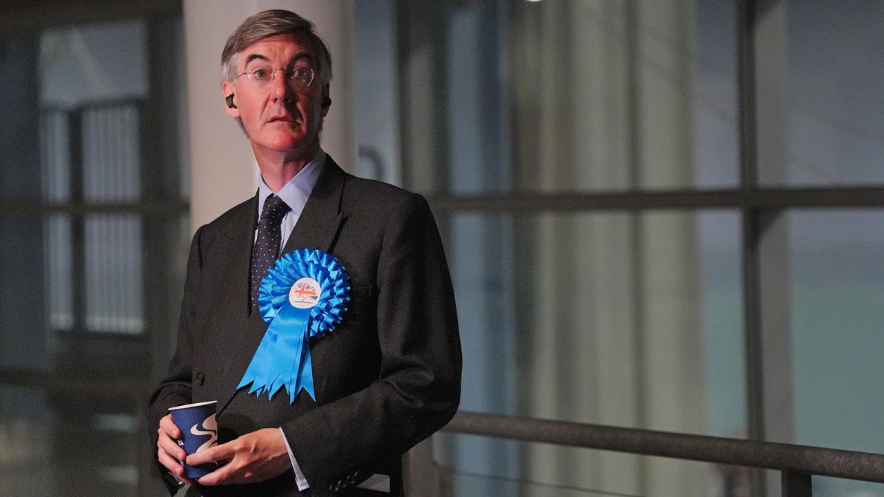 Jacob Rees-Mogg is pictured during the count for his North East Somerset and Hanham constituency.