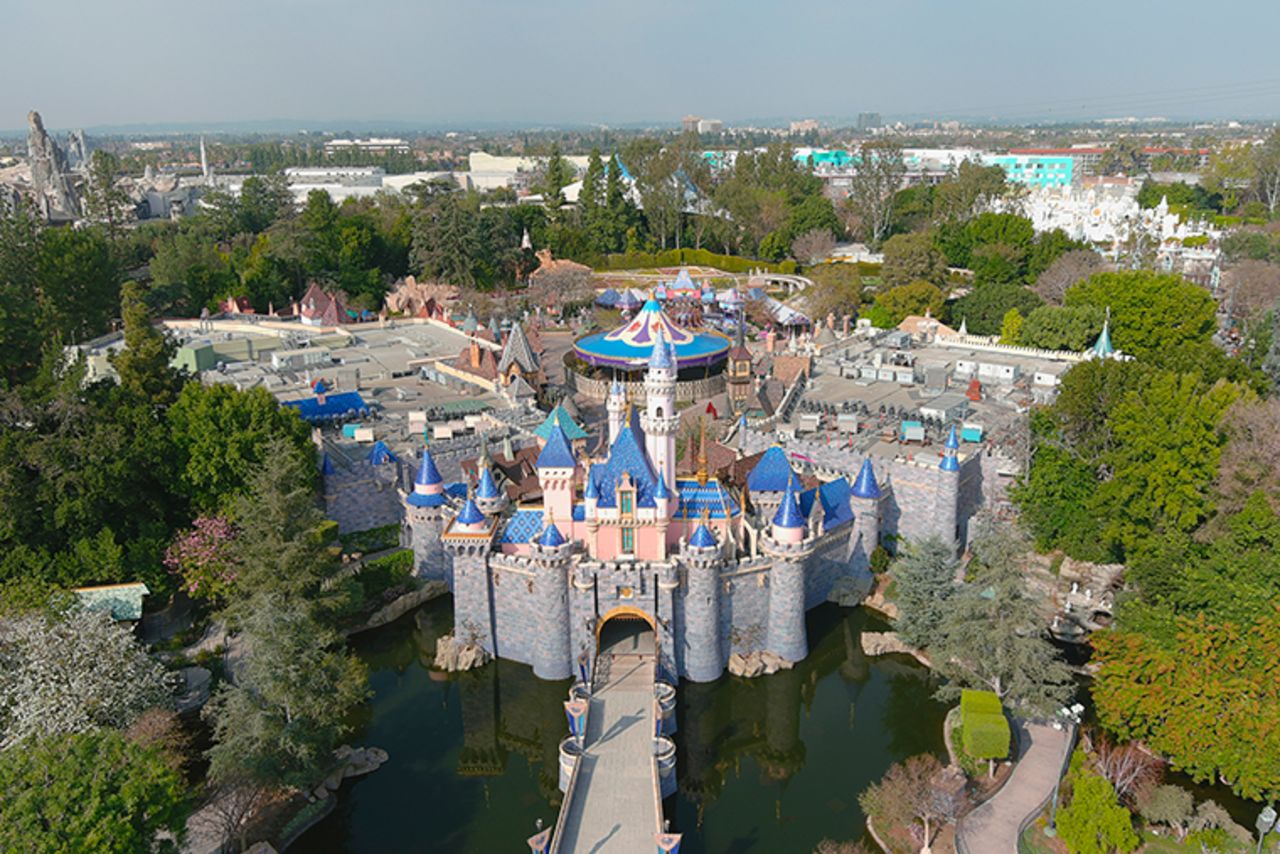 An aerial view of Sleeping Beauty Castle at Disneyland Park, Wednesday, February 10, in Anaheim, California. 