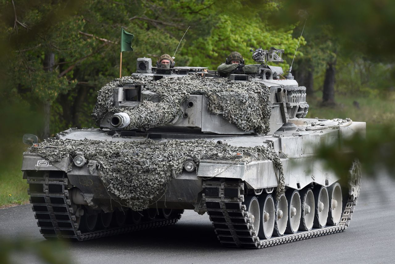 Austrian soldiers drive a Leopard tank during a military exercise in Grafenwoehr, Germany, in 2017.