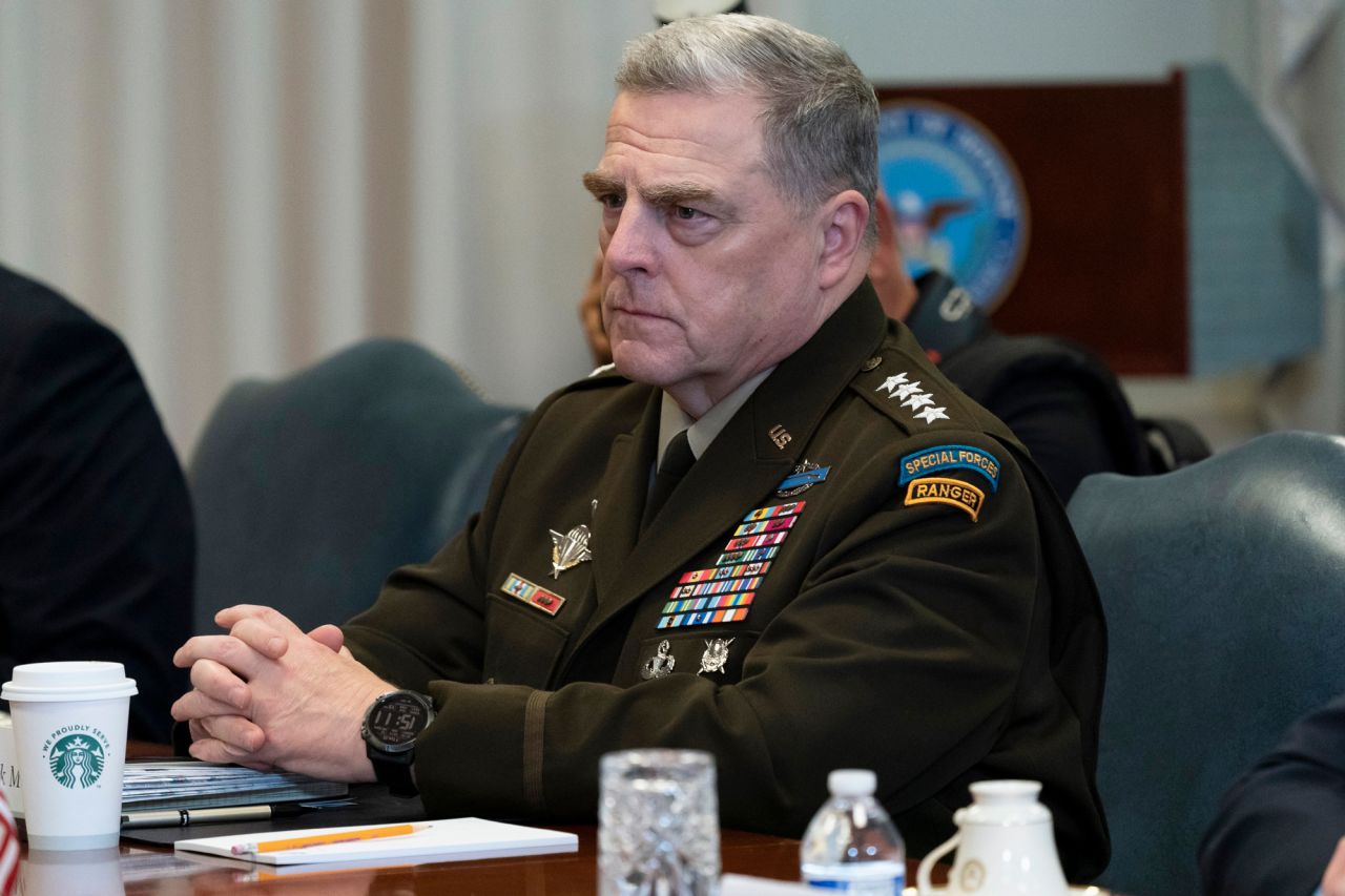 In this September 22 file photo Joint Chiefs Chairman Gen. Mark Milley listens before a meeting with Secretary of Defense Mark Esper and Israeli Defense Minister Benny Gantz at the Pentagon in Washington, DC.