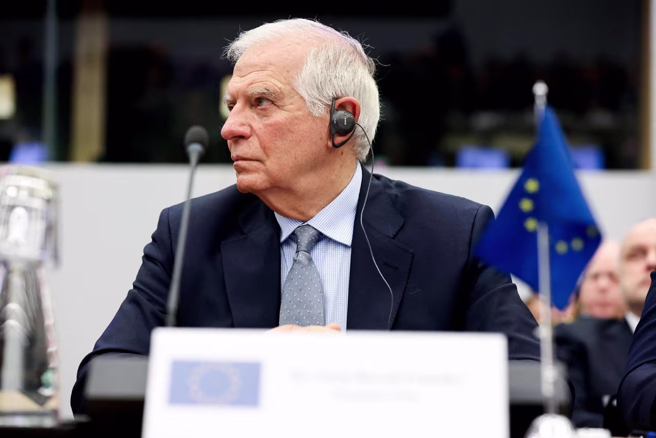 European Union foreign policy chief Josep Borrell looks on at the start of a two-day meeting of the alliance's Defense Ministers at the NATO headquarters in Brussels on February 14.