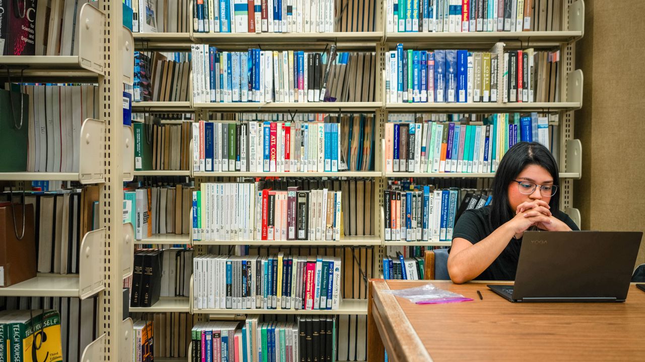 Adamary Garcia studies inside of the Perry-Castaneda Library at the University of Texas at Austin on February 22 in Austin, Texas. 