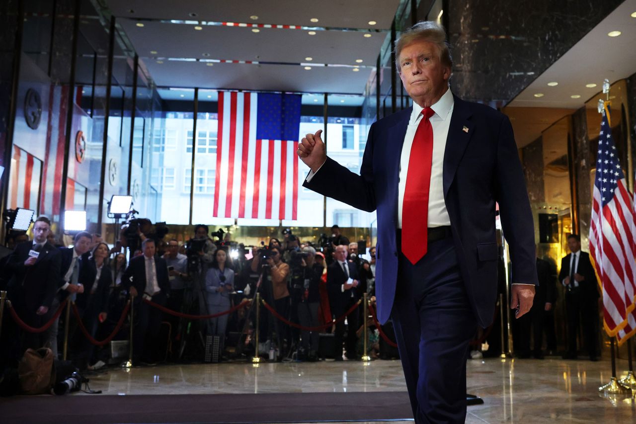 Former President Donald Trump leaves after addressing members of the media following the verdict in his hush-money trial at Trump Tower on May 31 in New York City. 