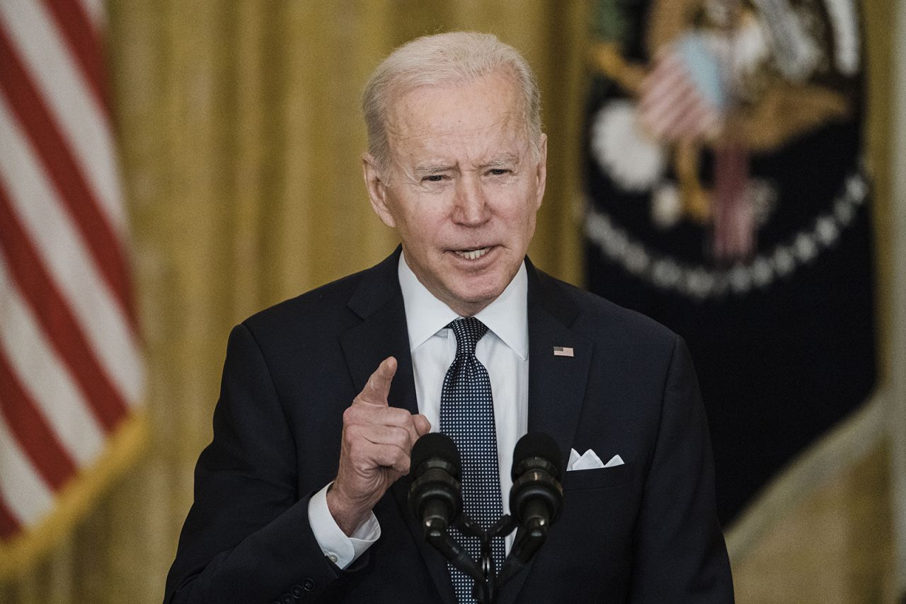 Biden delivers remarks on the Russia-Ukraine crisis in the East Room of the White House on February 15. 