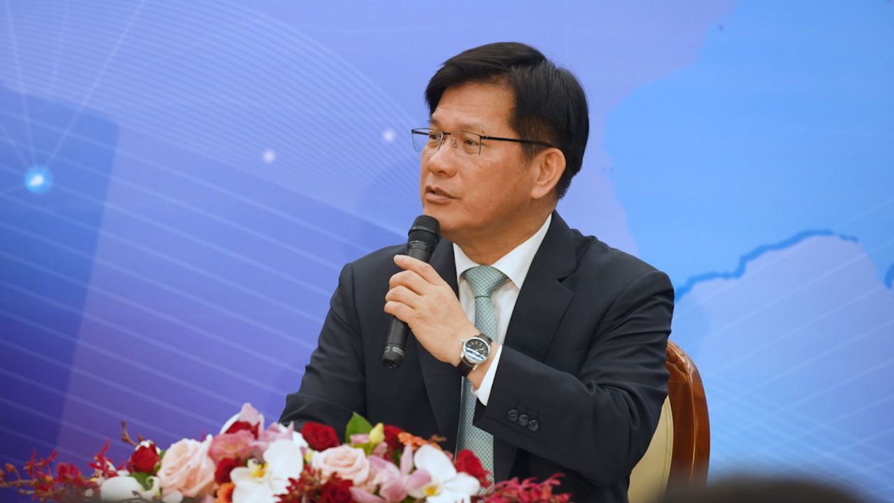 Taiwan's Foreign Minister Lin Chia-Lung answers a question from a CNN reporter during a press conference on July 19. 