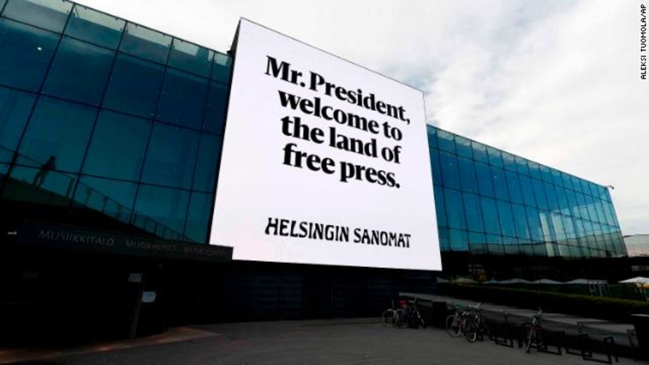 This billboard from Finnish newspaper, Helsingin Sanomat, appeared on the Helsinki Music Center.