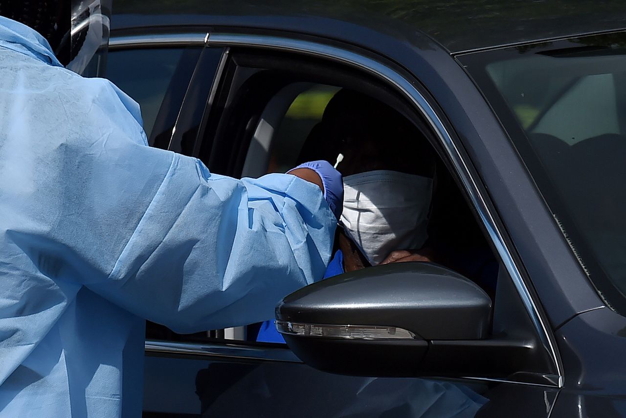 People are tested for coronavirus in Arlington, Virginia, on May 26.