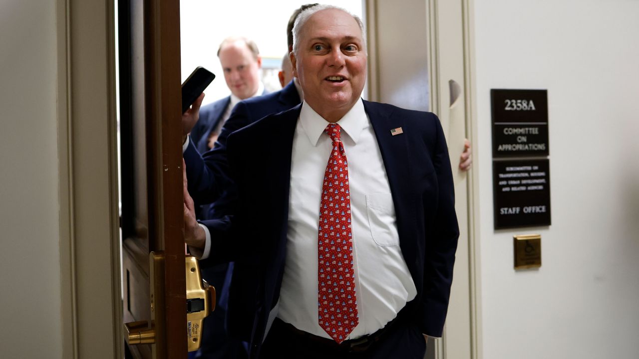 House Majority Leader Steve Scalise makes his way to a meeting with lawmakers on Tuesday.