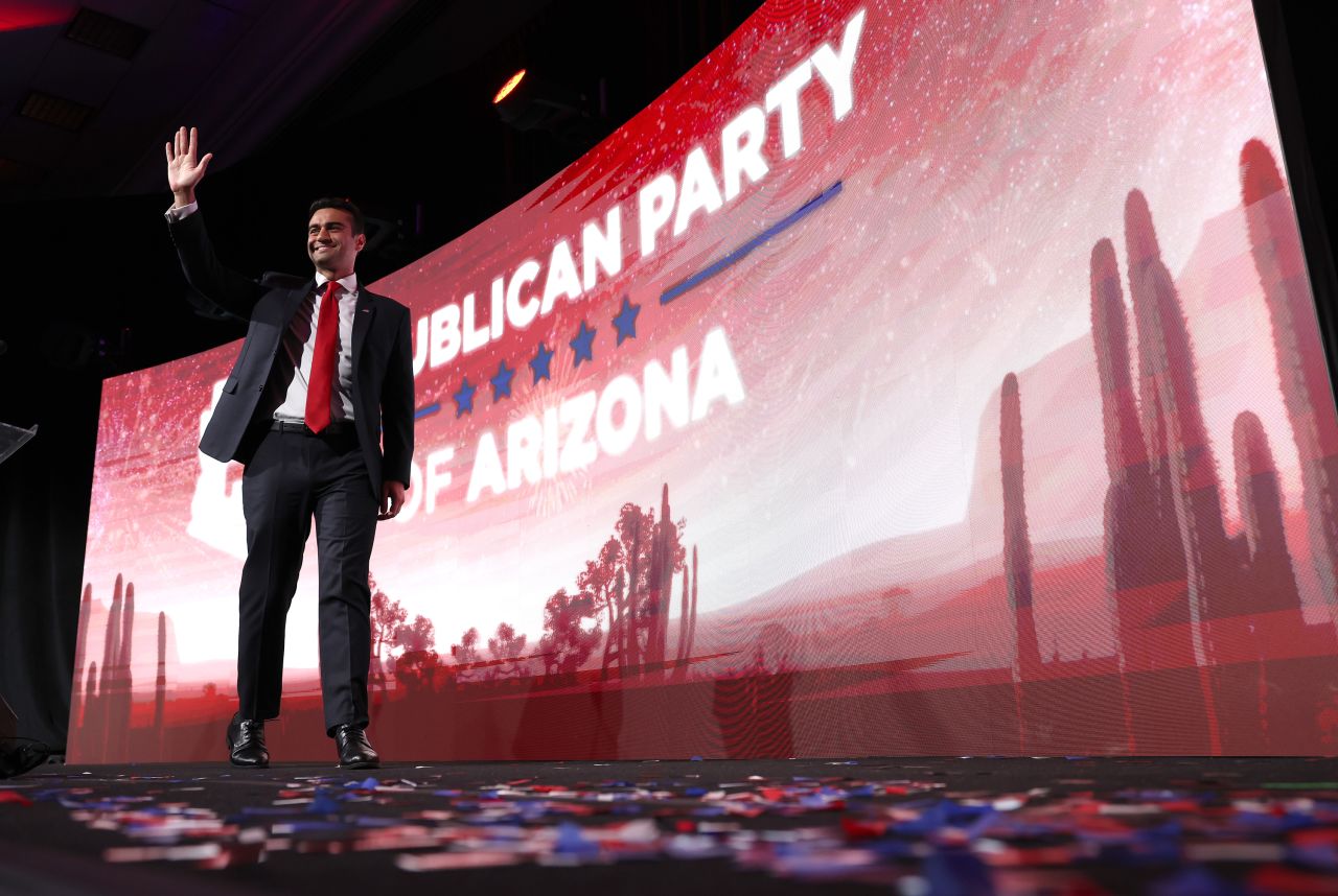 Abe Hamedeh speaks during a Republican election night gathering in Scottsdale, Arizona, on November 08, 2022.