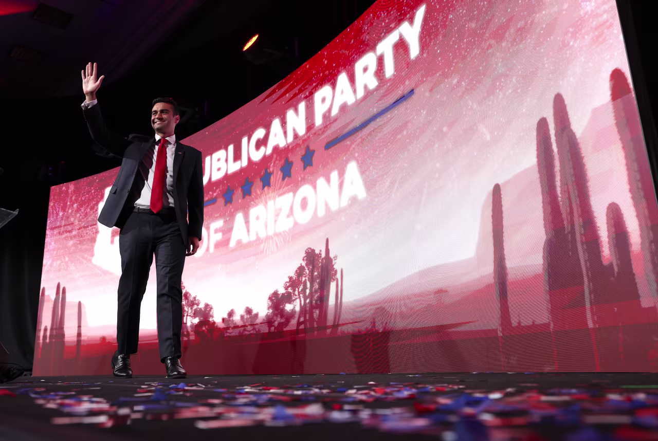 Abe Hamedeh speaks during a Republican election night gathering in Scottsdale, Arizona, on November 08, 2022.