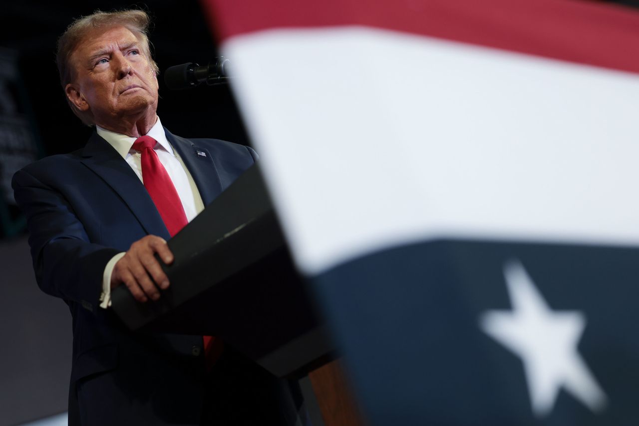 Former President Donald Trump speaks during a campaign rally at Coastal Carolina University in Conway, South Carolina, on February 10. 