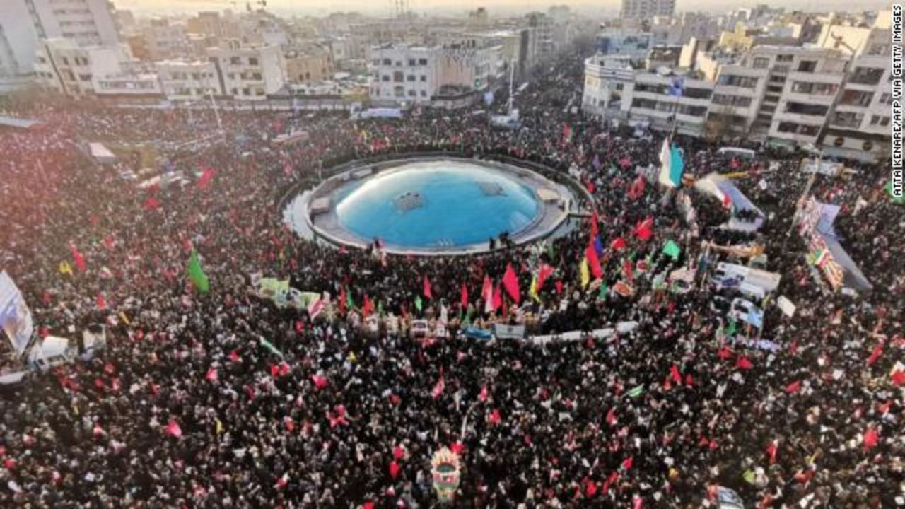 The streets of Tehran are packed with mourners.