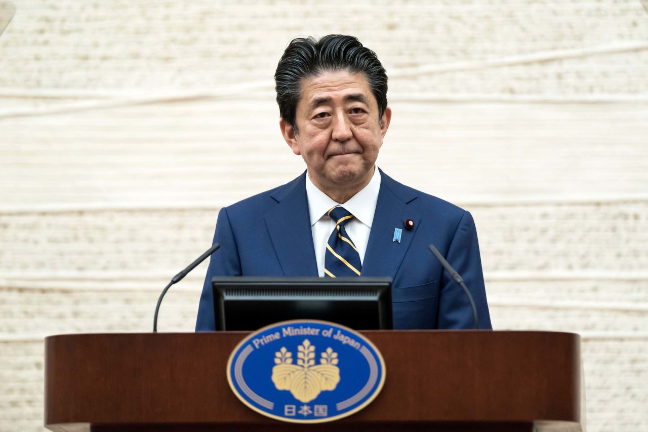 Japan's Prime Minister Shinzo Abe speaks during a press conference in Tokyo on April 7.