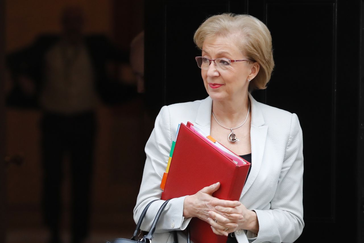 Britain's Leader of the House of Commons Andrea Leadsom leaves 10 Downing street in London after a cabinet meeting on Tuesday.