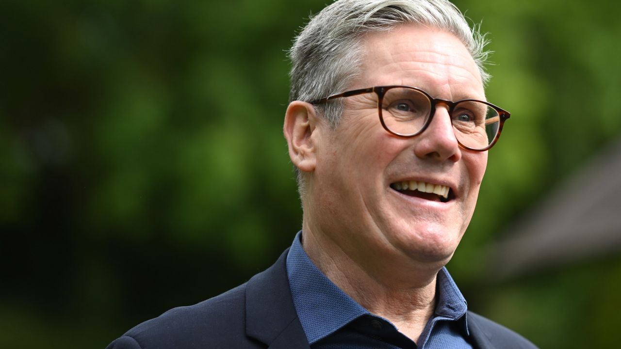 Labour leader Keir Starmer smiles on the final day of campaigning in Whitland, Wales, on July 3. 