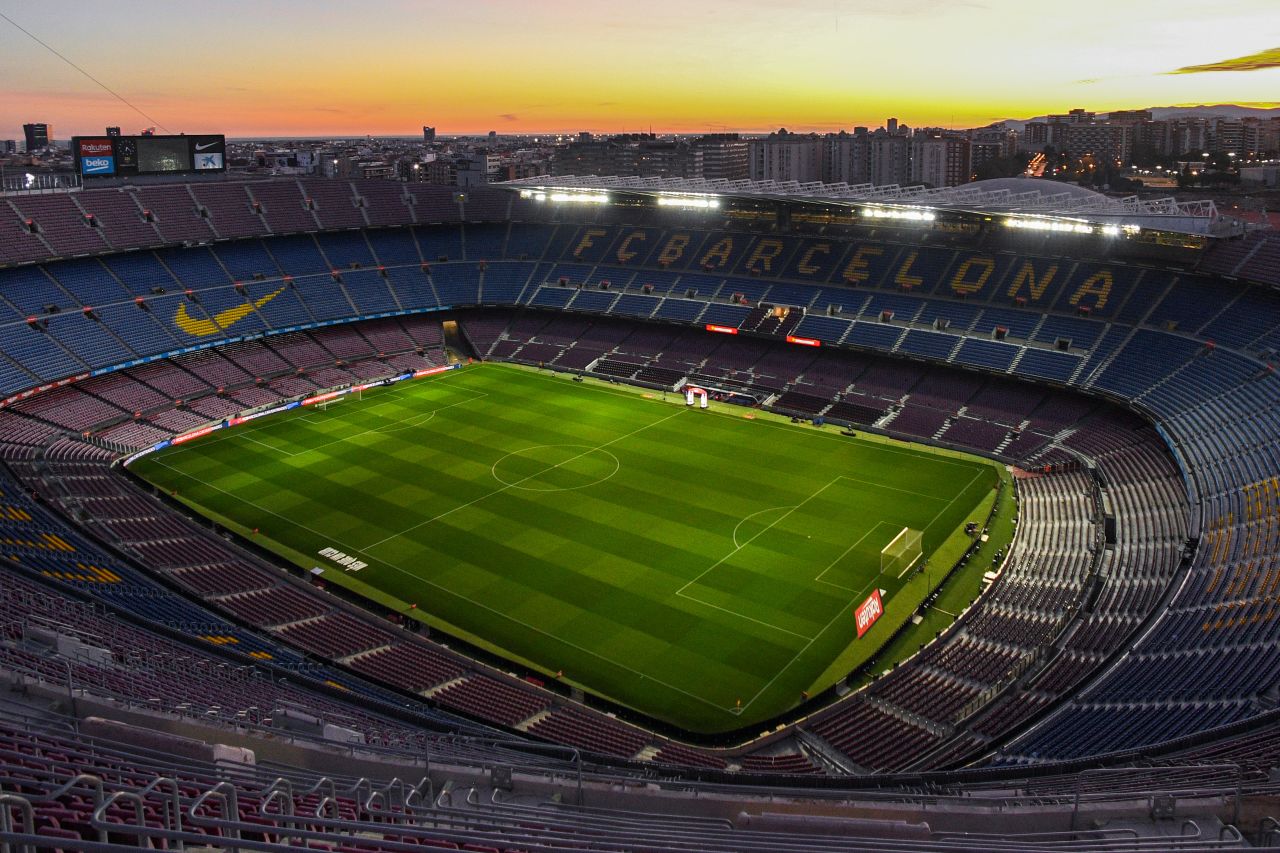 FC Barcelona stadium, Camp Nou, pictured at sunset on February 2.