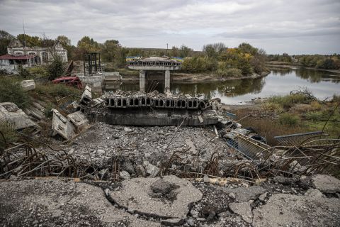 A view of damage at Velyka Oleksandrivka town in the Kherson region, Ukraine on October 24.