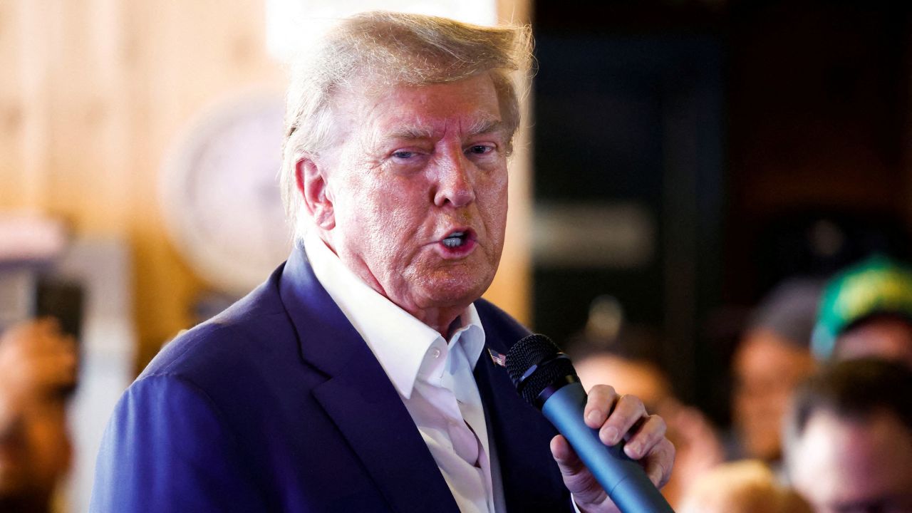 Republican presidential candidate and former President Donald Trump speaks as he campaigns at the Iowa State Fair in Des Moines, Iowa, on August 12.