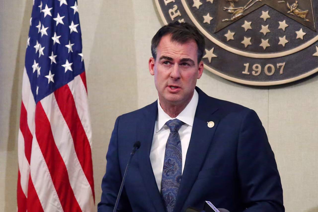 Oklahoma Gov. Kevin Stitt speaks following a State Board of Equalization meeting April 20, in Oklahoma City. 