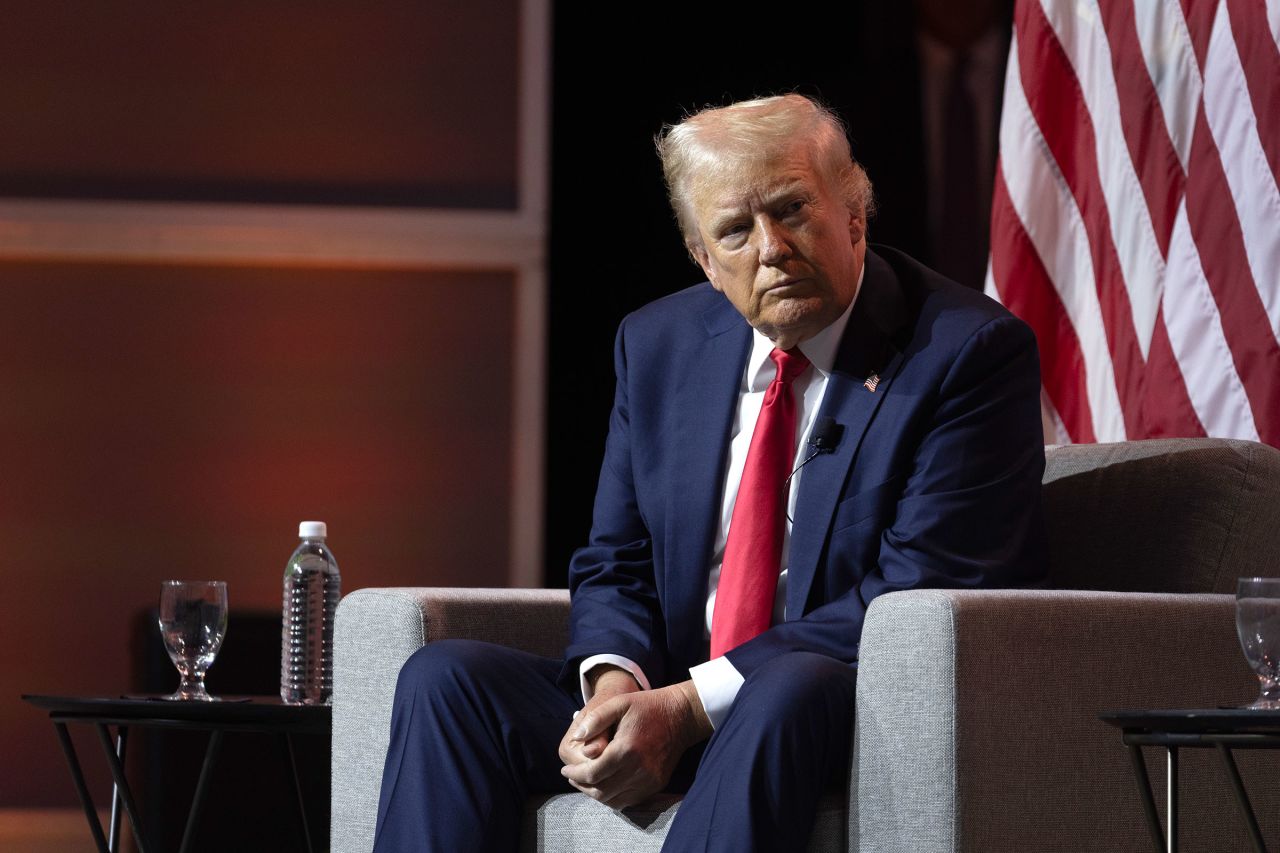 Former President Donald Trump participates in a question and answers session at the National Association of Black Journalists convention at the Hilton Hotel on July 31 in Chicago.