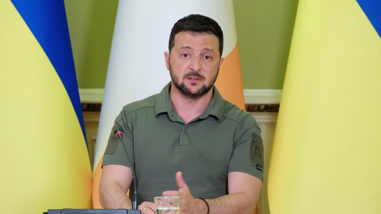 Ukrainian President Volodymyr Zelensky speaks during a press conference on July 11, in Kyiv, Ukraine. 