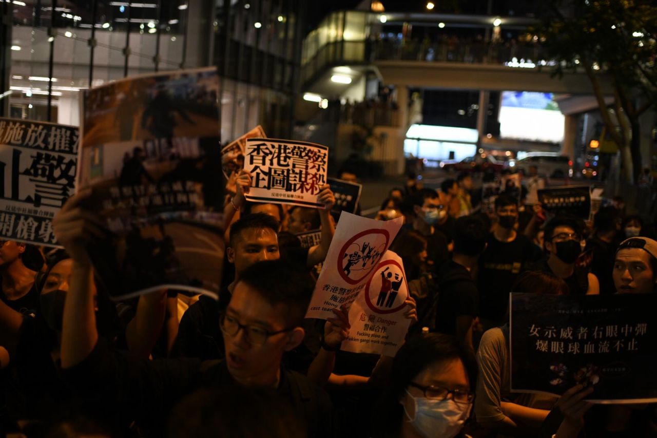 Crowds are gathering in Wan Chai district after a sit-in at the airport earlier today.