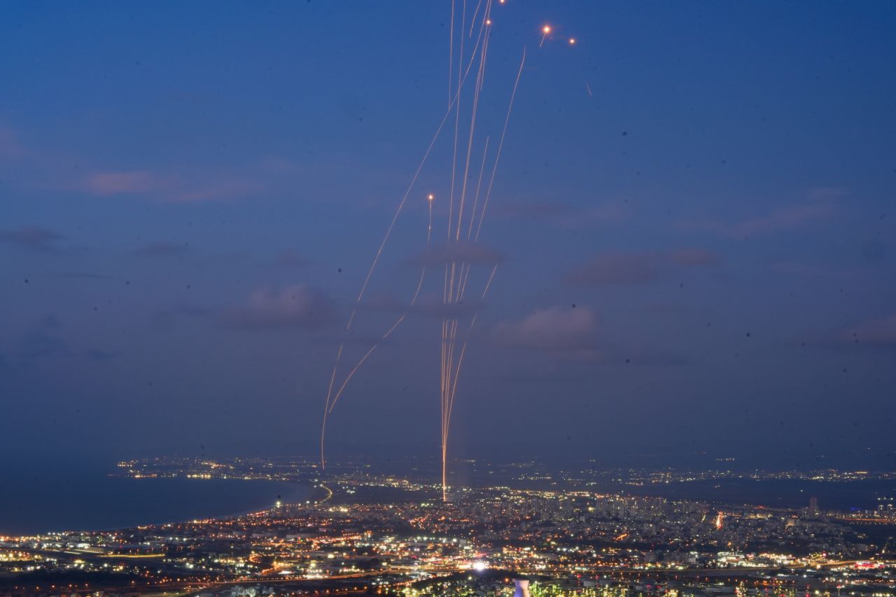 Israeli Iron Dome air defense system fires to intercept rockets that were launched from Lebanon, as seen from Haifa, northern Israel on September 23.