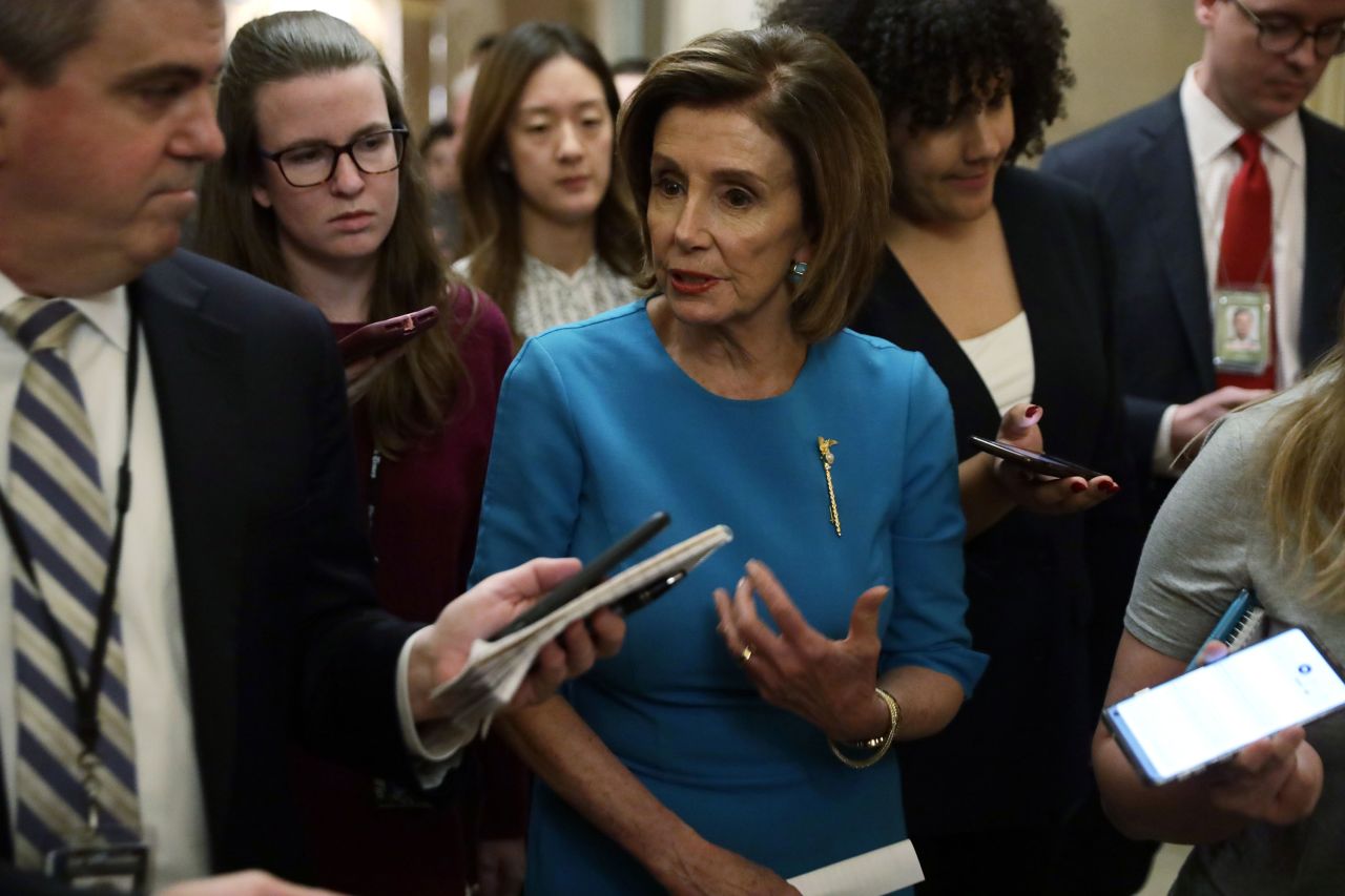 Speaker Pelosi speaks to the press on March 13.