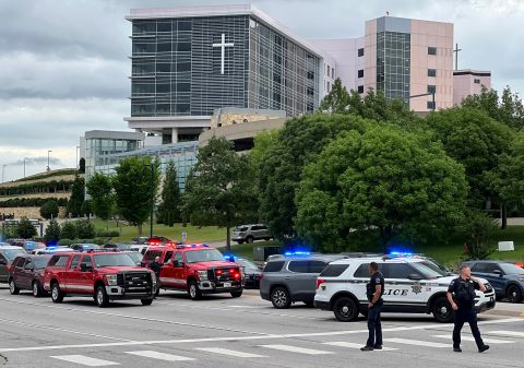 Emergency personnel work at the scene of a shooting at the Saint Francis hospital campus, in Tulsa, Oklahoma, on June 1. 