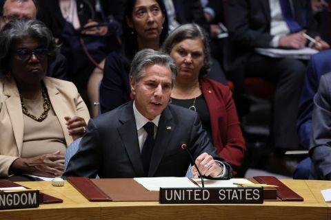 US Secretary of State Antony Blinken speaks during the UN Security Council meeting amid Russia's invasion of Ukraine on September 22.