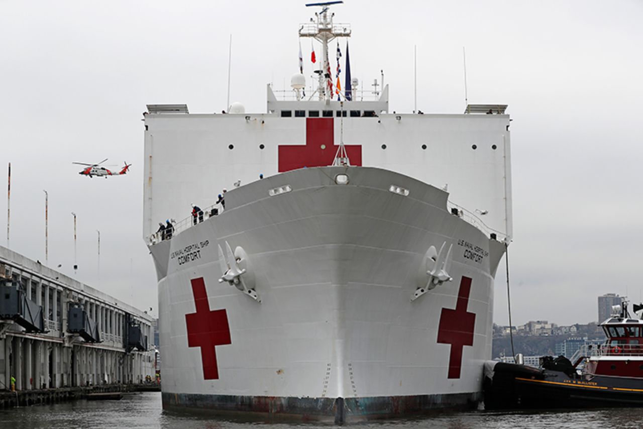 The USNS Comfort docked at Pier 90  in New York, on Monday, March 30.