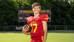 John T. Morgan Academy football player, Caden Tellier posing for a picture.