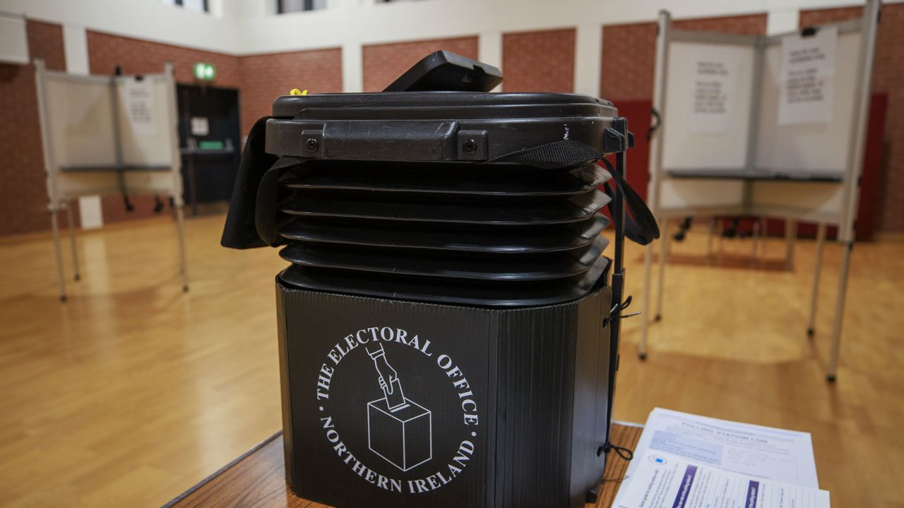 A ballot box is pictured at Agape Centre in Belfast, Northern Ireland, ahead of polling stations opening on Thursday. 