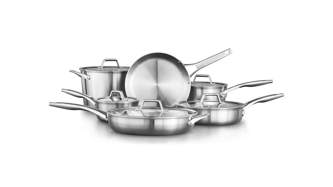 Pots and pans part of a cooking set.
