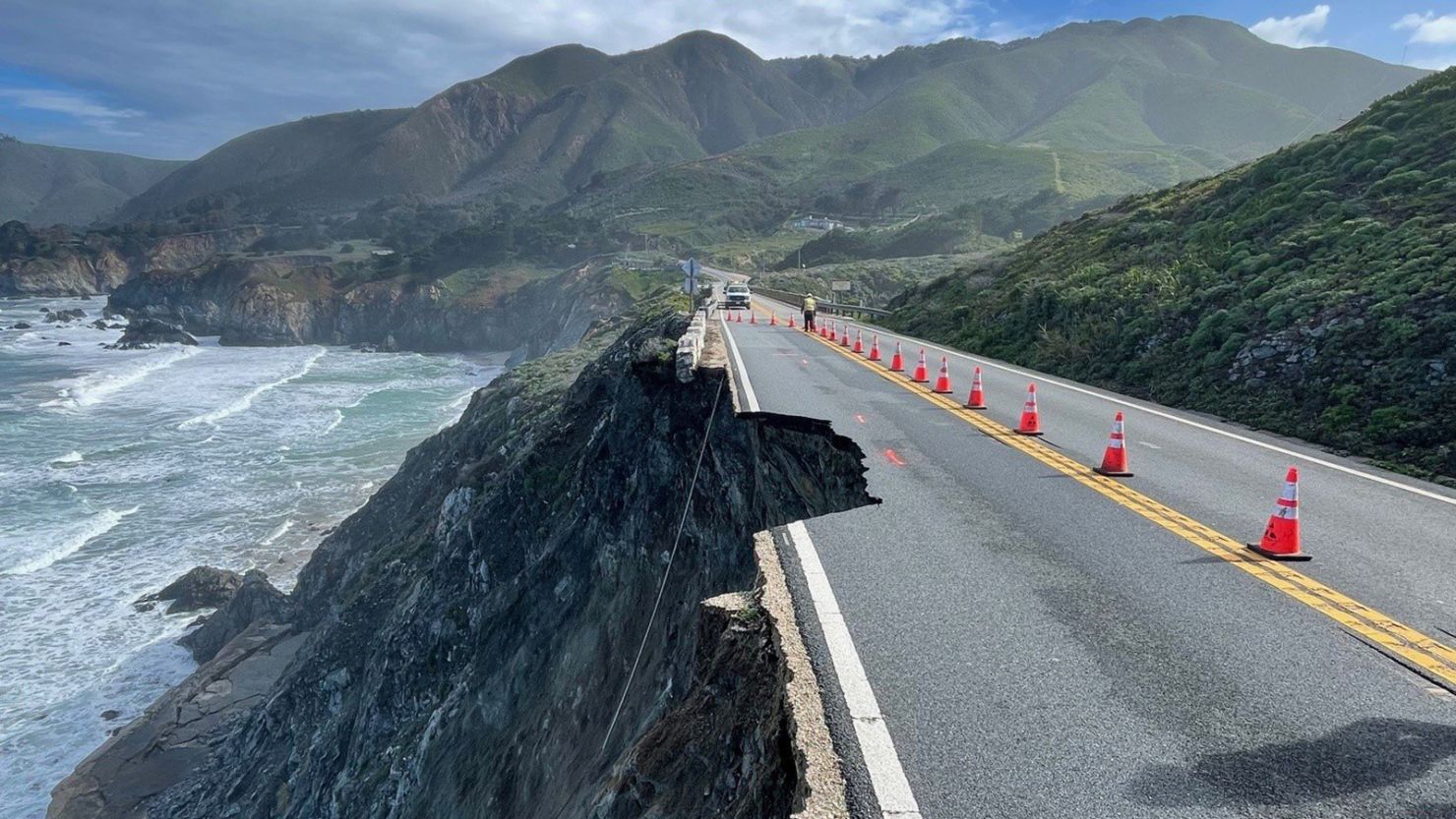 A landslide destroyed part of Highway 1 south of Rocky Creek Bridge on the Big Sur coast.