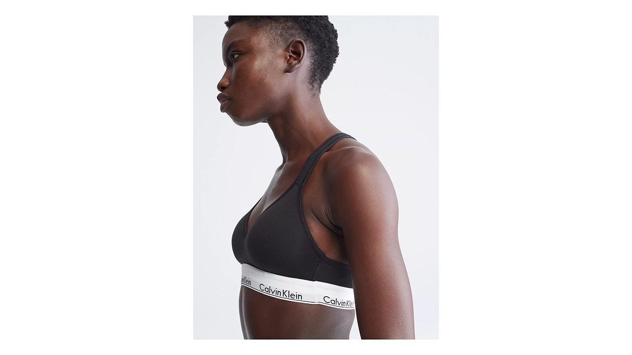 A photo of a person wearing a Calvin Klein bralette