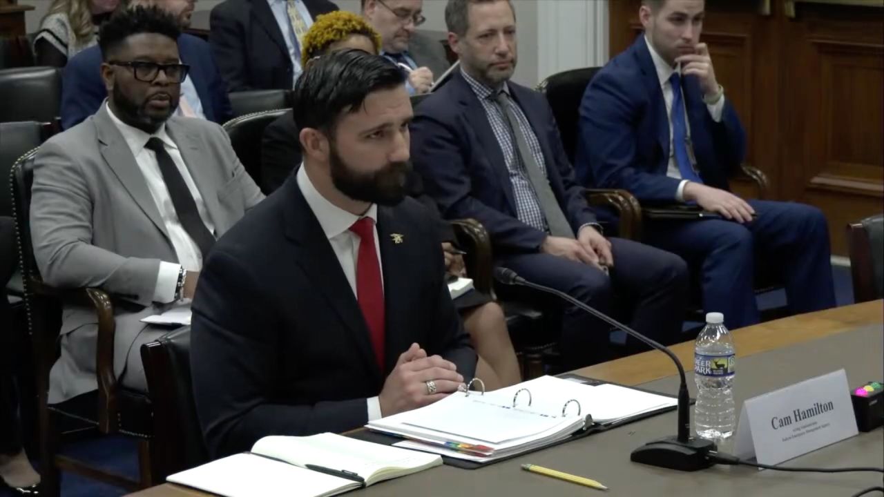 Cameron Hamilton speaks during a House Appropriations Committee hearing on May 7 in DC.