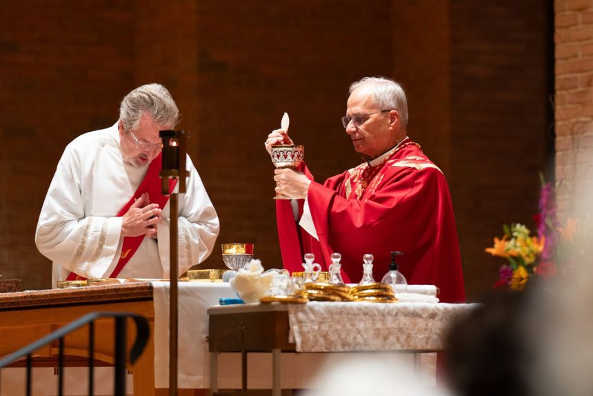 Then-Cardinal Robert Francis Prevost celebrates Mass at St. Jude Parish in New Lenox, Illinois, in 2024.