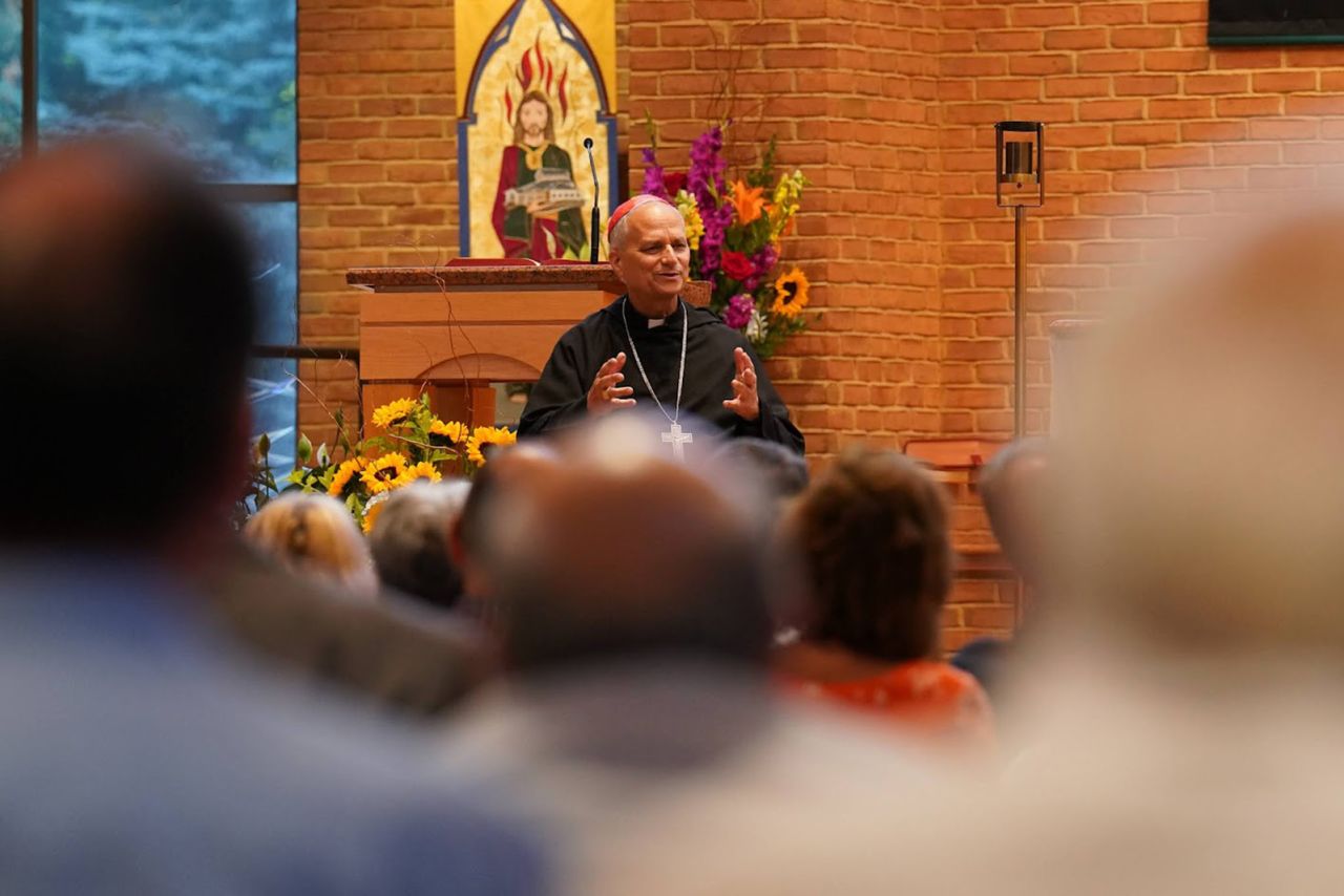 Then Cardinal Robert Francis Prevost during an event at St. Jude Parish in New Lenox, Illinois, in 2004.