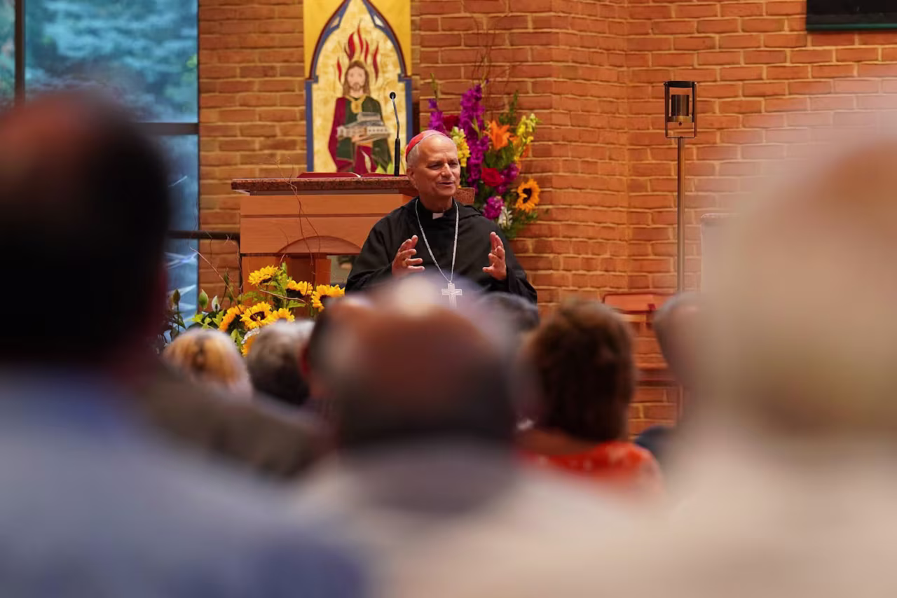 Then Cardinal Robert Francis Prevost during an event at St. Jude Parish in New Lenox, Illinois, in 2004.
