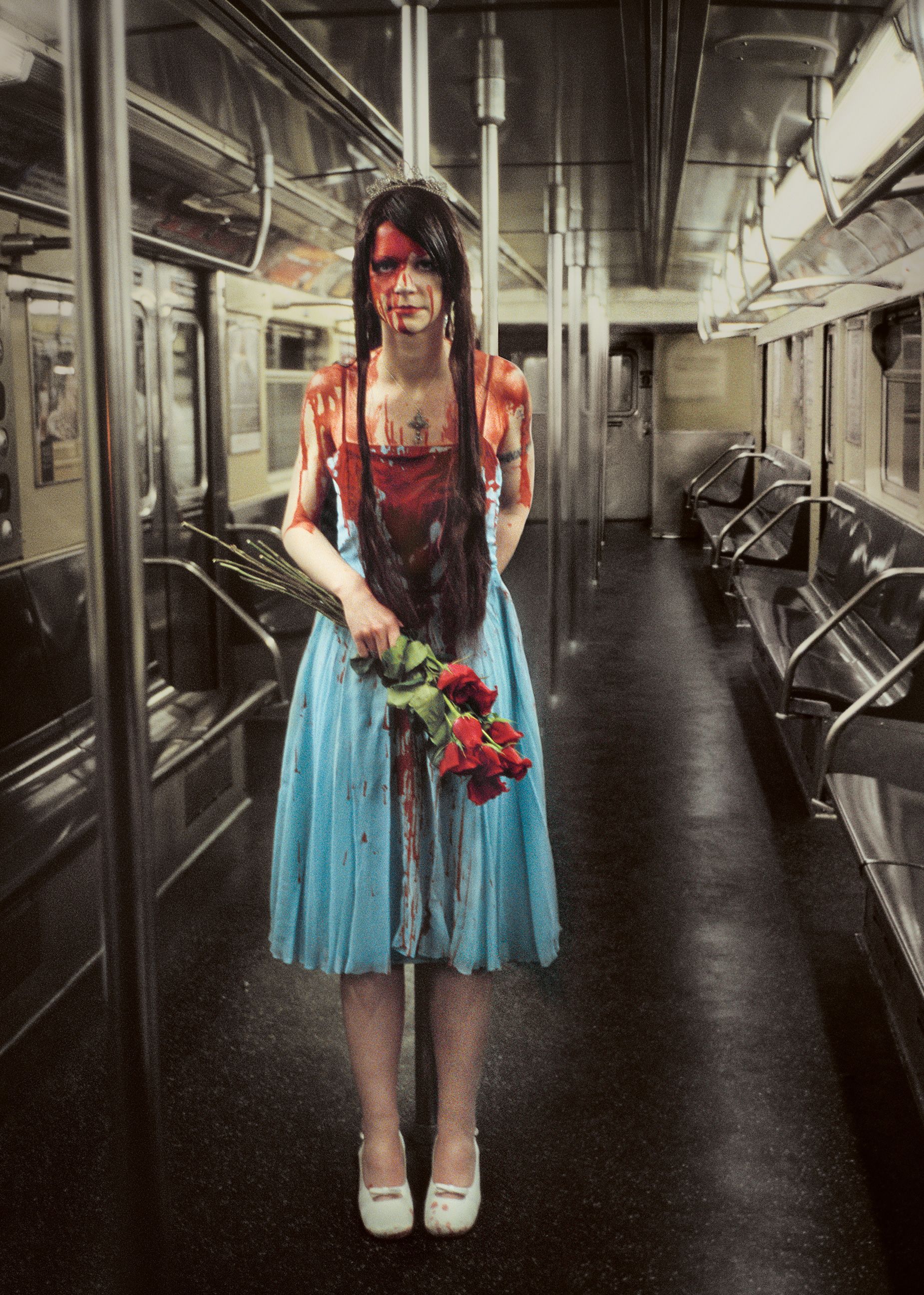 While a bloodied prom queen lurks on an empty train carriage.