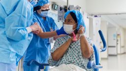 Towana Looney is brought into the operating room for her xenotransplant surgery at NYU Langone Health in New York City on November 25, 2024. Photo by Joe Carrotta for NYU Langone Health.